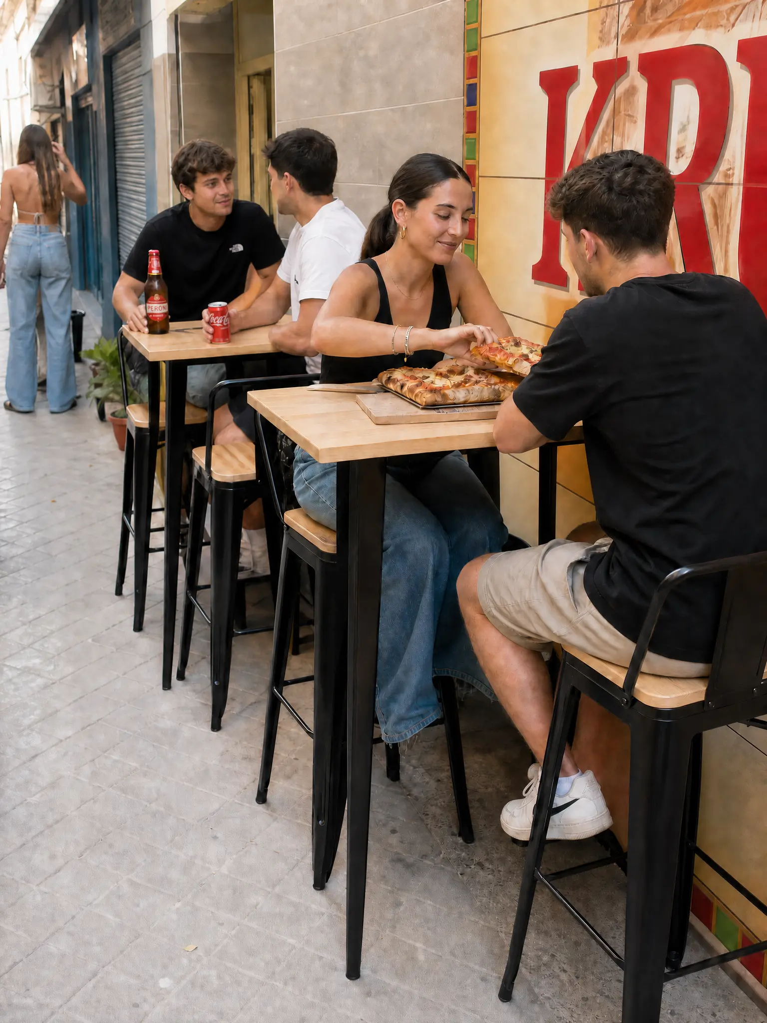 jovenes en la puerta de pa pizzeria krunch